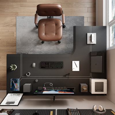 Black L-Shaped Hight adjustable Manufactured Wood + Steel desk