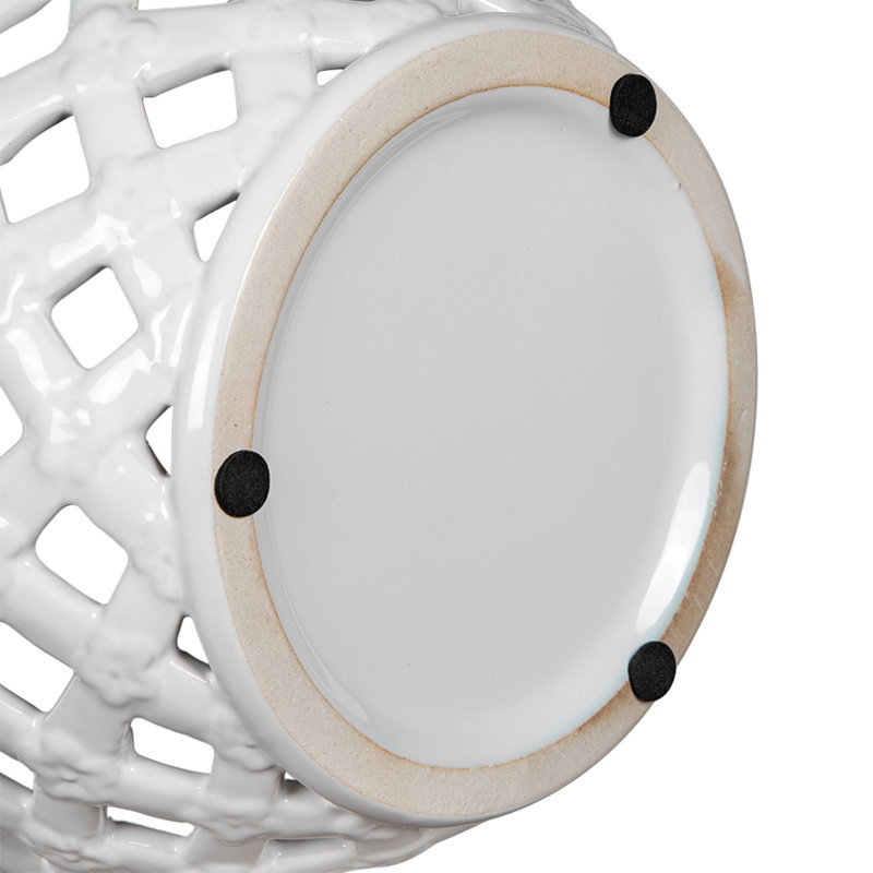 White Ceramic Lidded Jar with Lattice Design