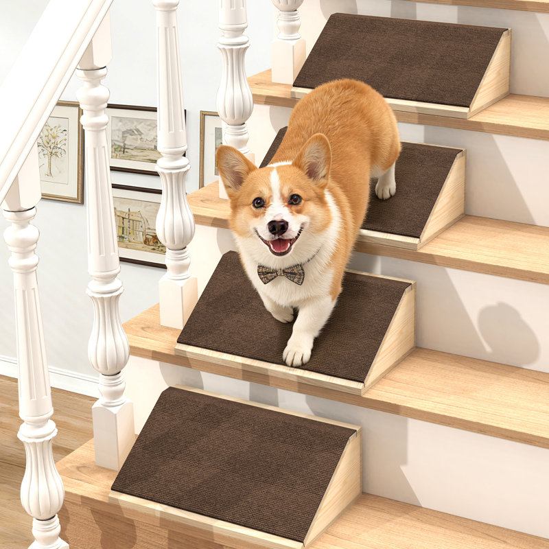 Rampe pour chien pour escalier avec tapis brun antidérapant