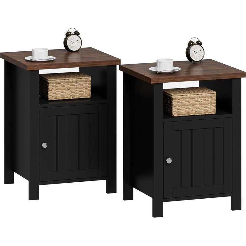 Farmhouse Nightstands Set Of 2, Rustic Vintage End Side Table With Storage For Bedroom Living Room, Brown/Black