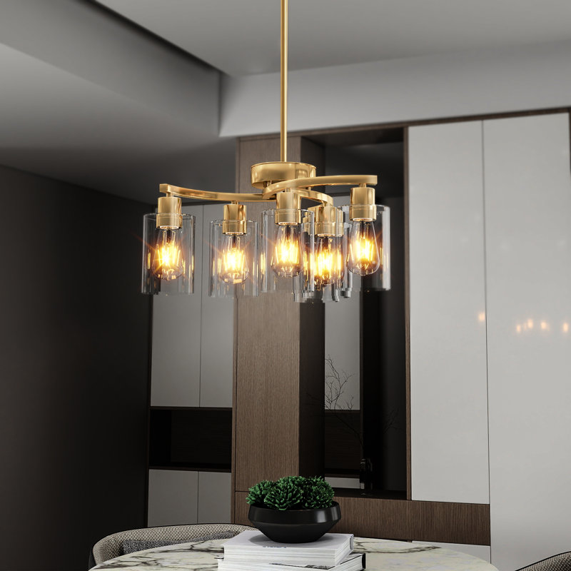 Lustre 6 lumières Modern Farmhouse, Six lumières, Doré, H 55 po x l 22 po x P 22 po