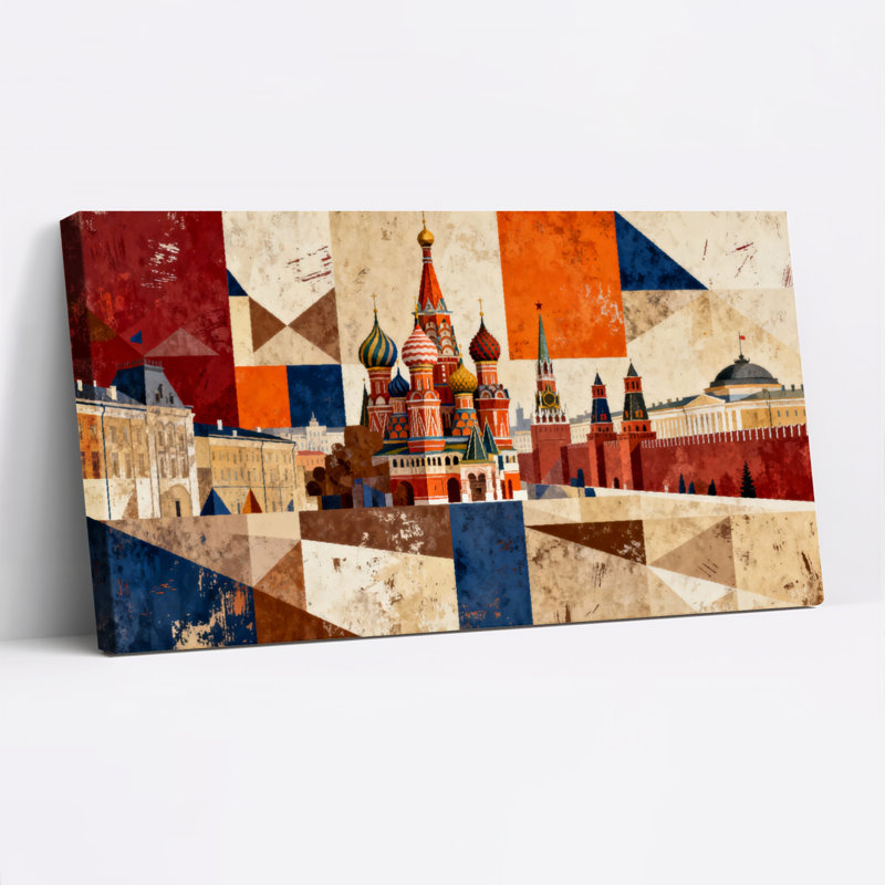 Tableau sur toile représentant la cathédrale Saint-Basile et un paysage urbain de Moscou (lot de 1), H 20 po x l 40 po