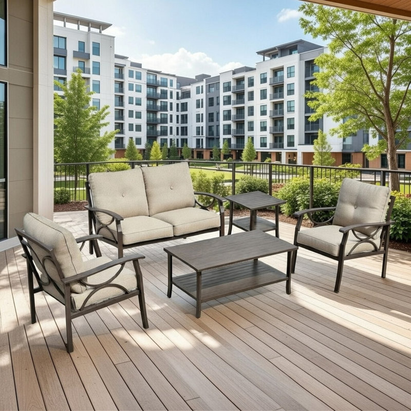 5-Piece Metal Patio Furniture Set, Beige