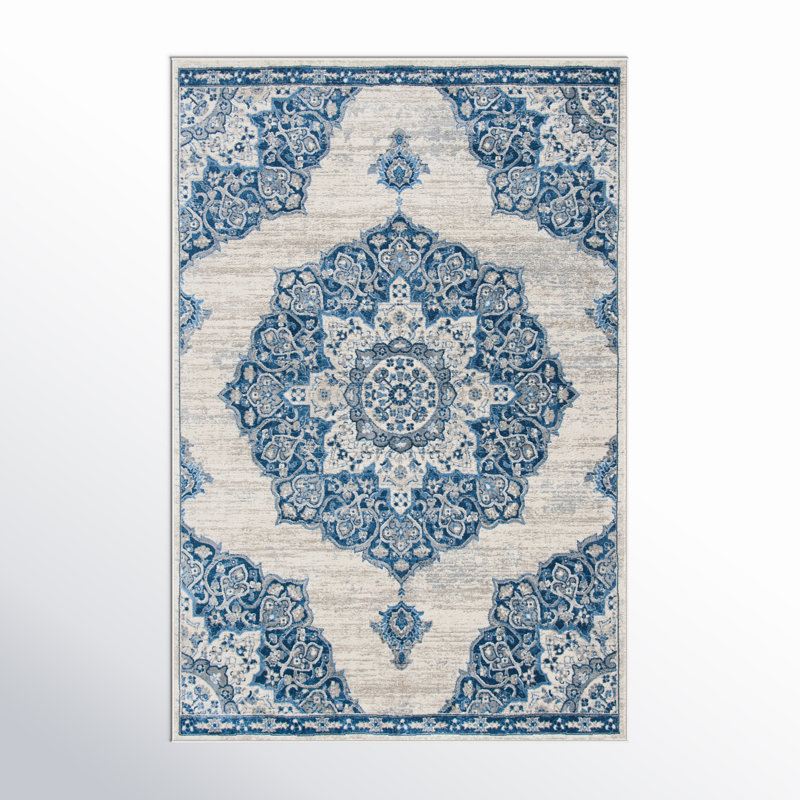 Tapis ivoire / bleu marine Arvillia, Rectangle 3 pi x 5 pi