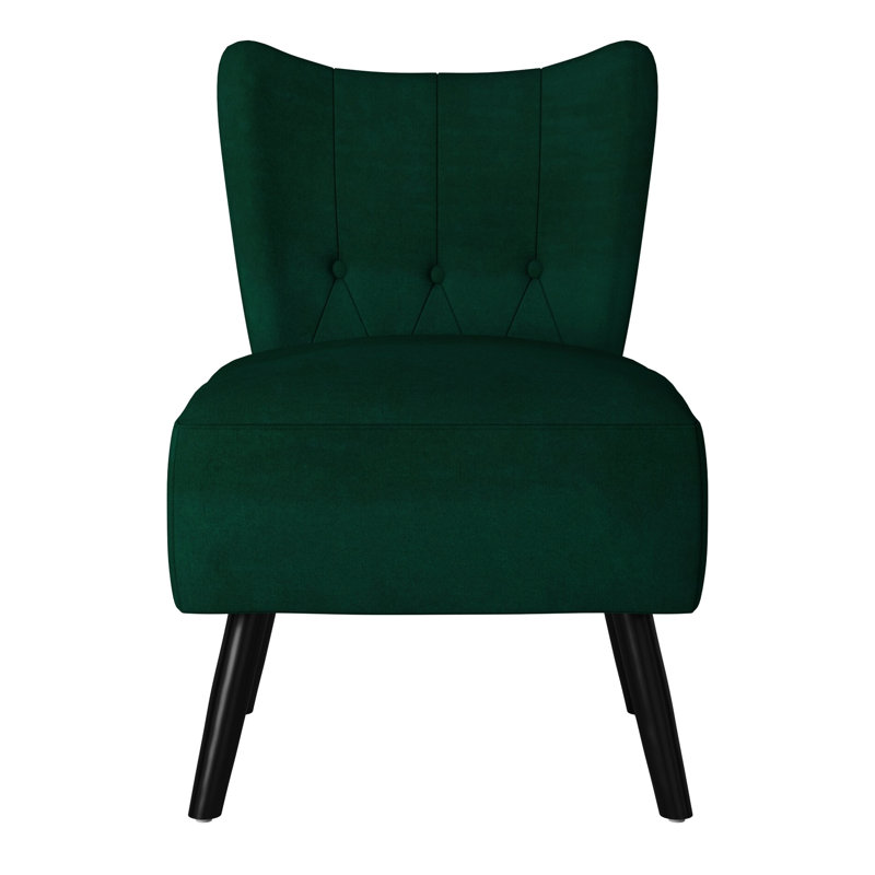 Élégante chaise en velours avec dossier à boutons et pieds en bois pour l'intérieur de la maison - Fauteuil à cadre solide avec finition brune moderne