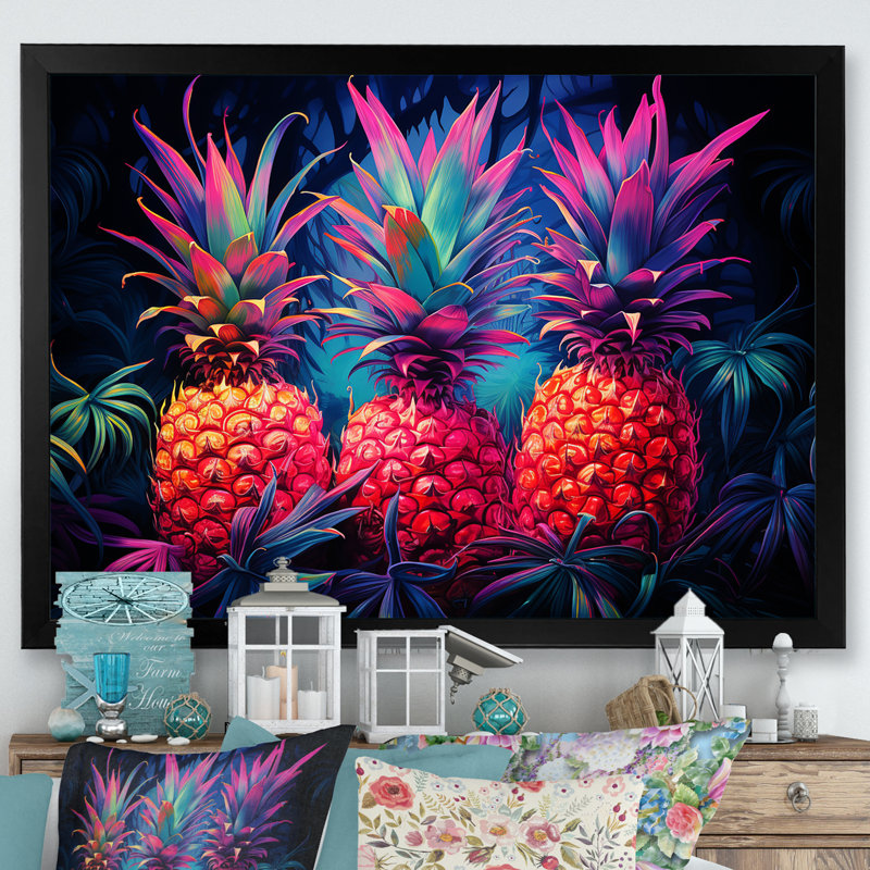 Nectar néon ananas II, H 24 po x l 32 po x P 1 po, Cadre photo noir simple