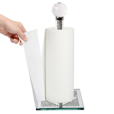 Porte-essuie-tout argenté, support de distributeur de rouleau de papier essuie-tout de comptoir avec base cubique, décoration de maison en diamant brillant en cristal écrasé pour serviette de papier pour salle de bain, poids lourd