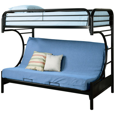 Lit superposé simple à structure noire avec futon Black Wave - convertible en lit double, caractéristiques et lit simple / futon, finition, structure de style, transformation du futon, garde-corps en acier