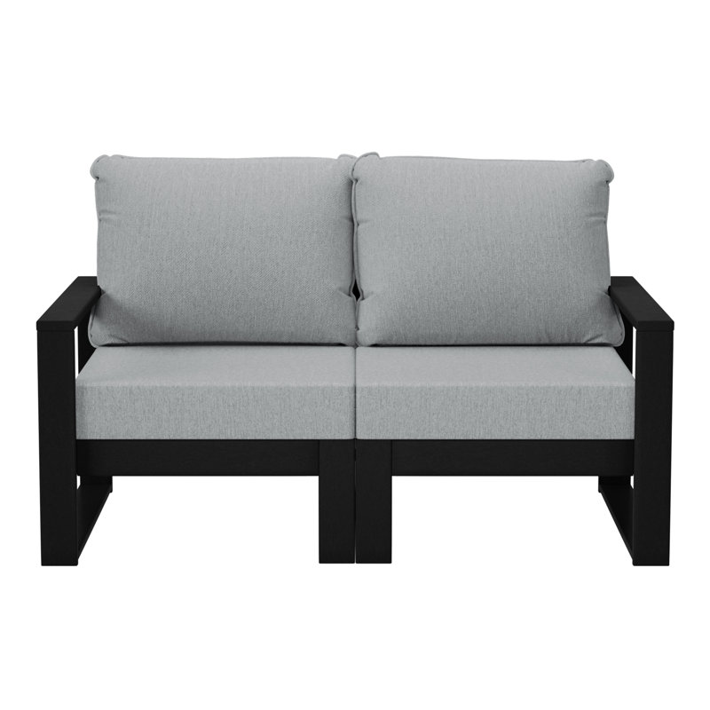 Outdoor Patio Love Seat With Frame, Light Gray, Black