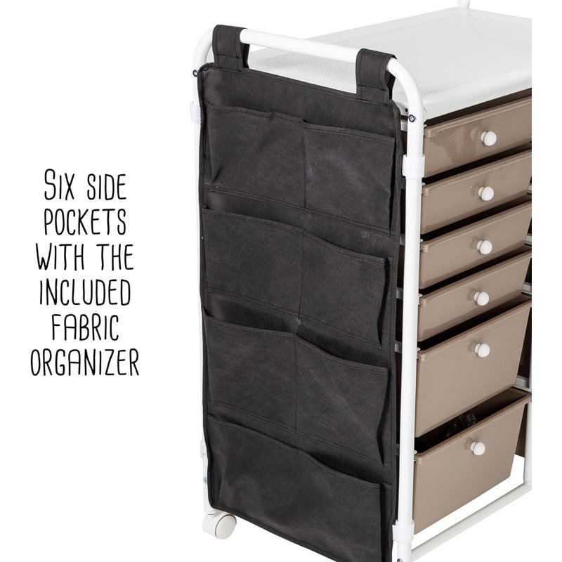 12-Drawer Rolling Storage Cart With Side Pockets And Locking Wheels, Steel Tabletop For Craft Organization