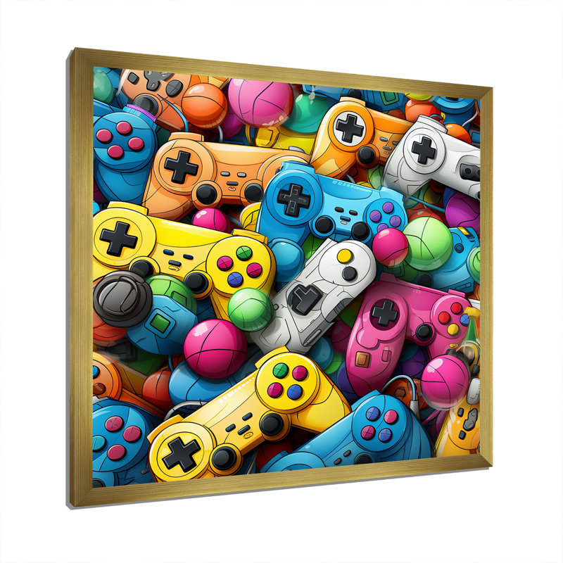 Colourful Gaming Controllers Ps - Art mural de jeux vidéo, Or, H 36 po x l 36 po