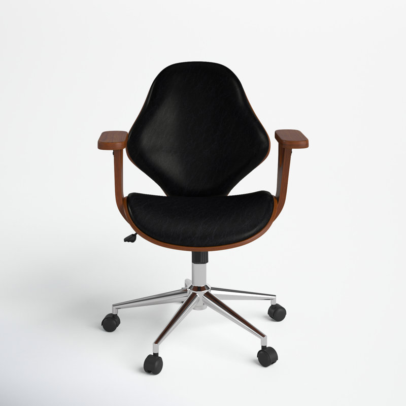 Barri Faux Leather Mid-Century Office Chair, Polished Obsidian