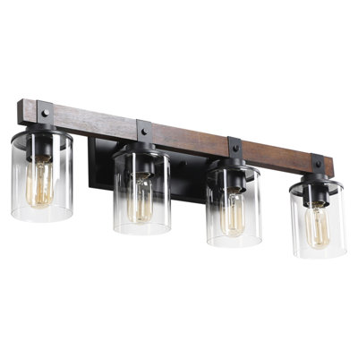 Applique murale de salle de bain 27 po 4 lumières rustique 27 po avec abat-jour en verre et décor en bois rustique 27 po