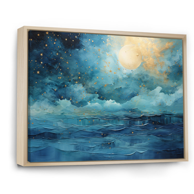 Teal Yellow Ocean Serenade Pastoral II - Modern Canvas Wall Art, H 34 po x l 44 po x P 1,5 po, Cadre naturel flottant