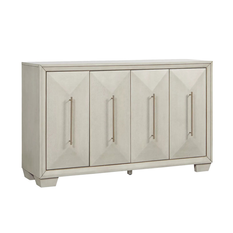 Desserte 4 portes en bois avec poignée en nickel espresso, Blanc