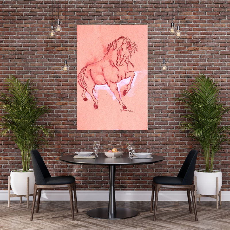 Art mural majestueux étalon rouge contemporain, 60" H x 40" W