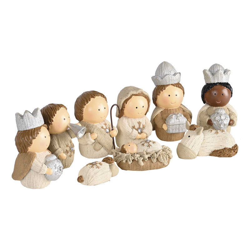 Nativité 9 pièces aspect tricoté blanc 3,5H