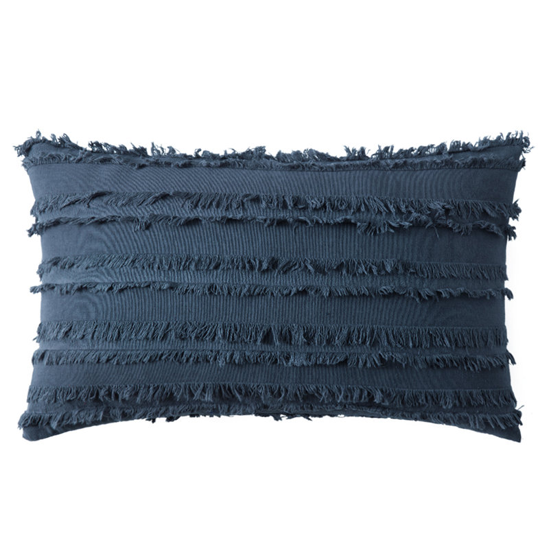 Housse de coussin rayée à motif jacquard rectangulaire, Bleu