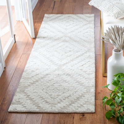Tapis géométrique beige en coton / laine touffeté à la main Patricia