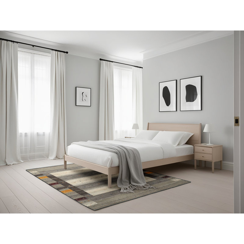 Tapis contemporain gris / olive Gellért, Rectangle 5 pi x 7 pi