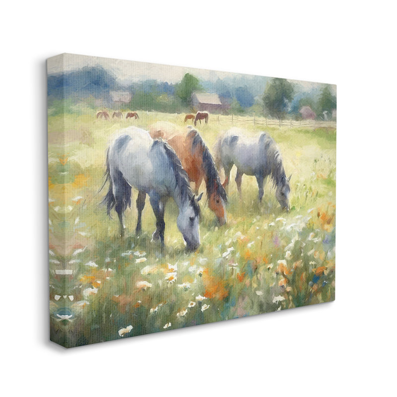 Chevaux qui paissent dans les pâturages par Ramona Murdock, H 30 po x l 40 po x P 1,5 po