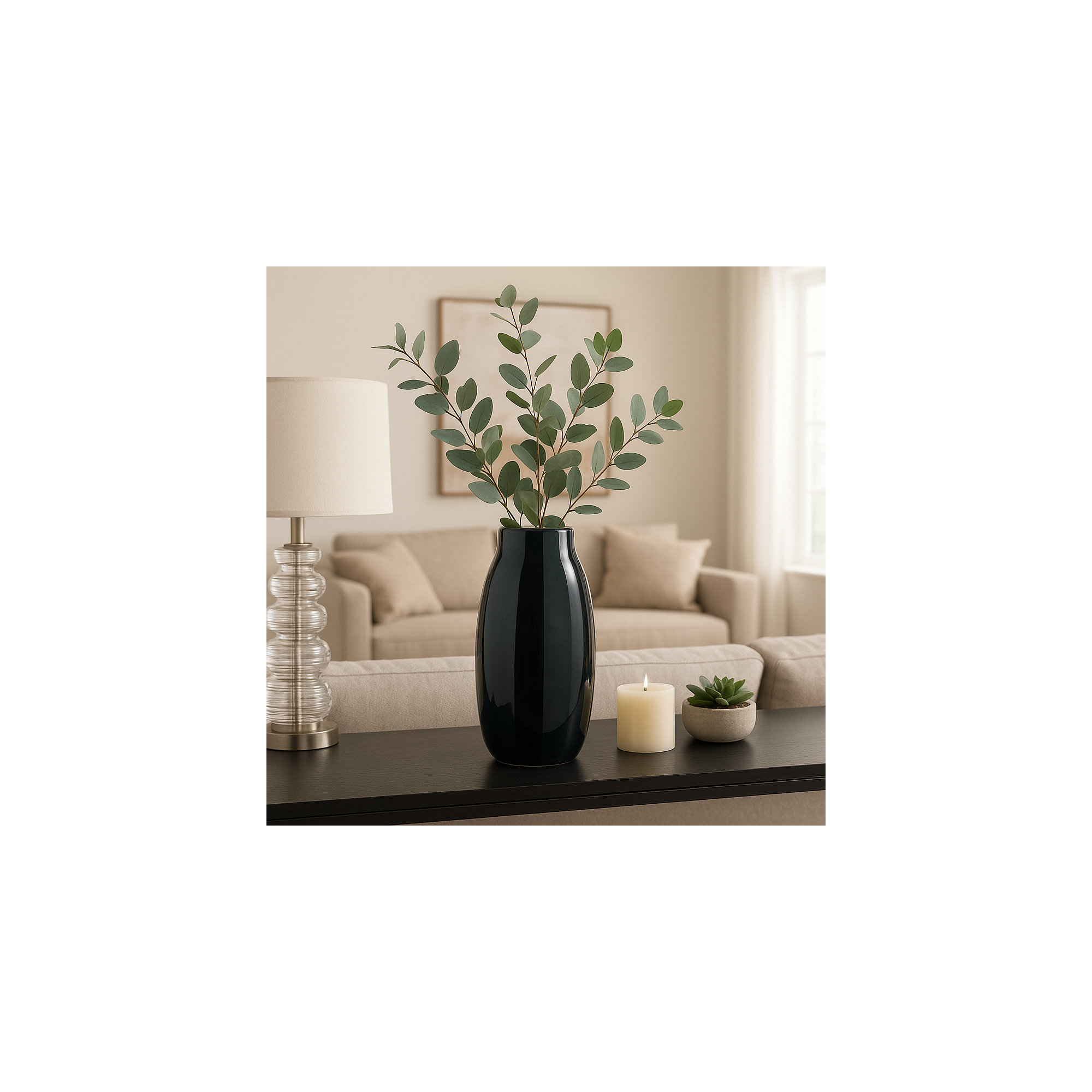 Mele Modern Striped Glass Vase, Black/Gray, 14" H x 7" W x 5" D