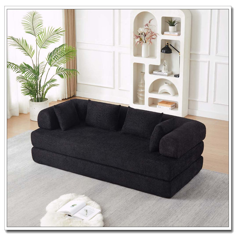 Canapé-lit convertible de 78,9 pouces avec design modulaire et tissu chenille, Chenille noir