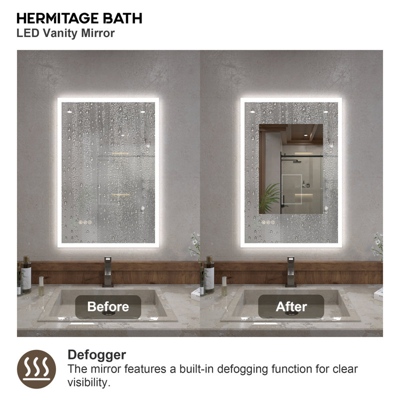 Miroir de salle de bain mural à DEL rectangulaire sans cadre H 24 po x H 36 po Musci, 36 po x 24 po