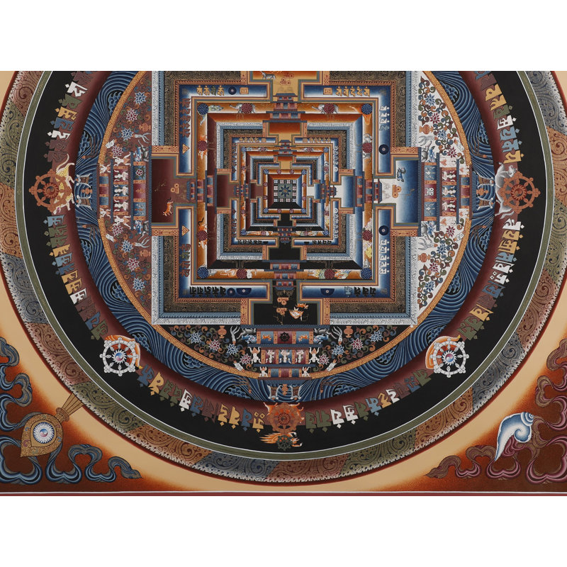 Tibetan Kalachakra Time Wheel Mandala Art - Large Square Hand-Painted Buddhist Thangka with 24K Gold Accents, Authentic Sacred Geometry Meditation Decor 31.5" x 31.5"