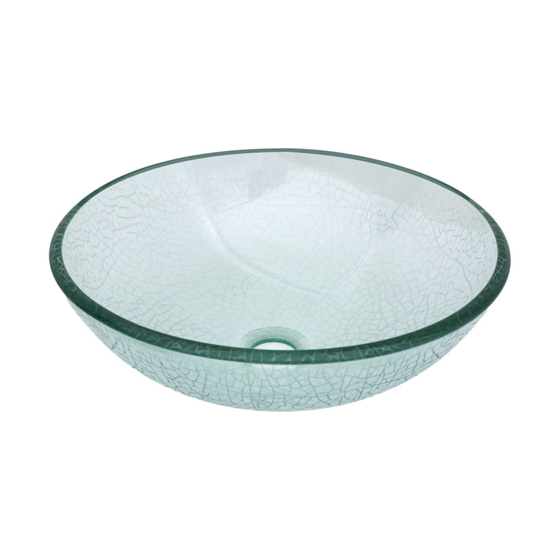16.7" Glass Circular Vessel Bathroom Sink with Pop-Up Drain, Green Clear