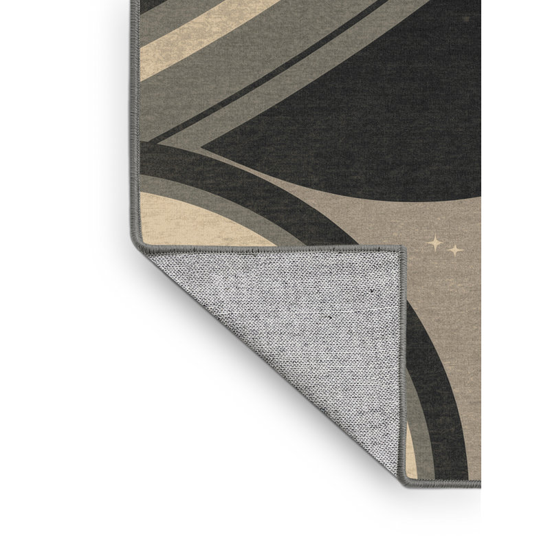 Machine Washable Orys Art Deco Arc Rug in Grey – Grey Binding, 8x12