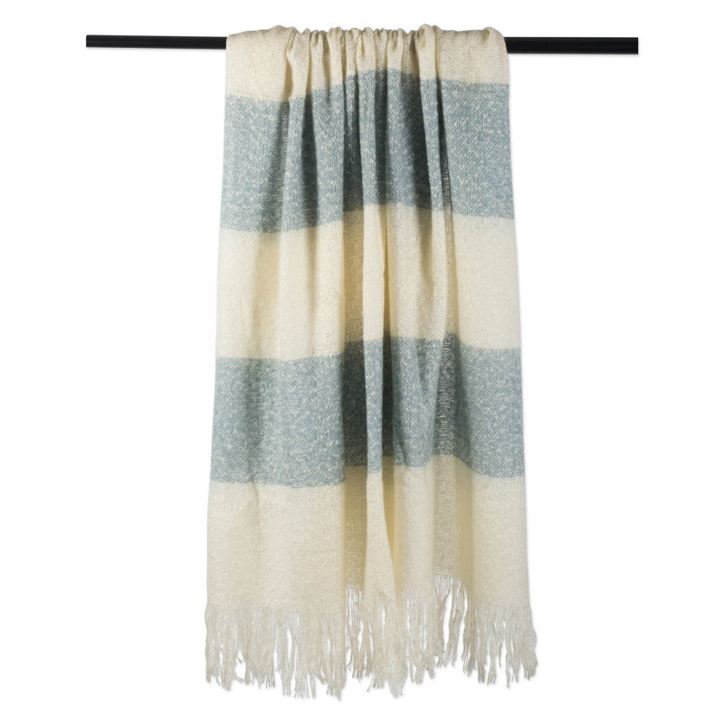 Blue and Beige Acrylic Rugby Stripe Throw Blanket