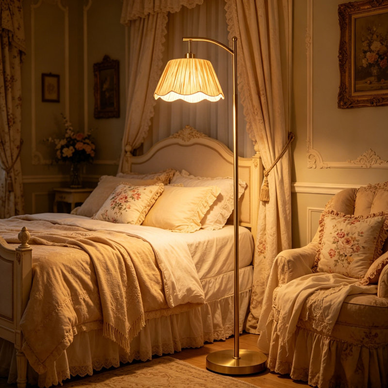 62.5" Vintage Brass Floor Lamp With Pleated Shade, 3-color Temperature Led Bulb & Foot Switch
