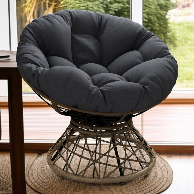 Fauteuil d'appoint pivotant à 360 ° Papasan, Brun, Noir