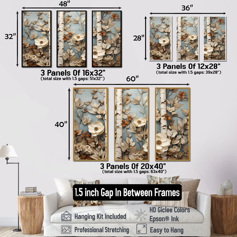 «White American Basswood Forest Collage», art mural arbre, Cadre flottant blanc, H 40 po x l 61 po x P 1 po