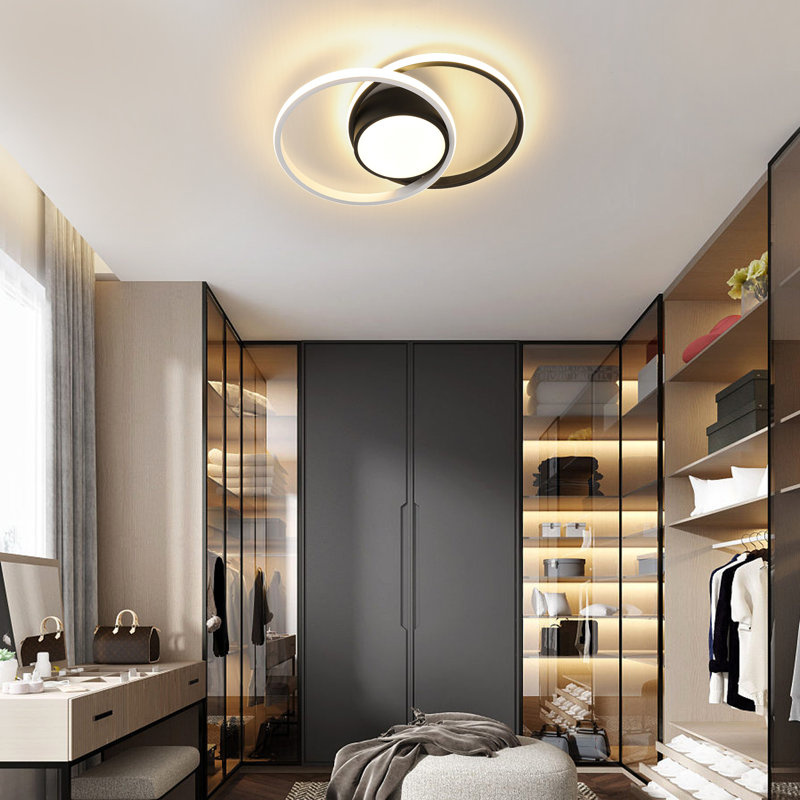 Double 2-Light LED Flush Mount Ceiling Light, Black, 3000K