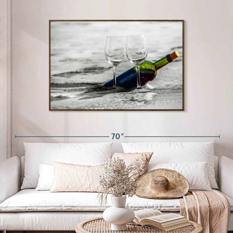 Vin à la plage, 46 po x 31 po, Cadre flottant noyer