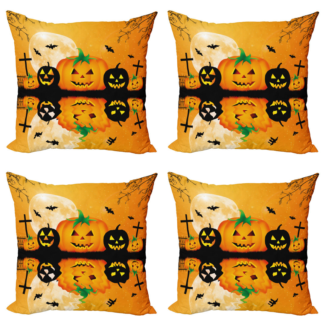 Kissenbezug 4er Pack, Scary Pumpkin, Orange Schwarz