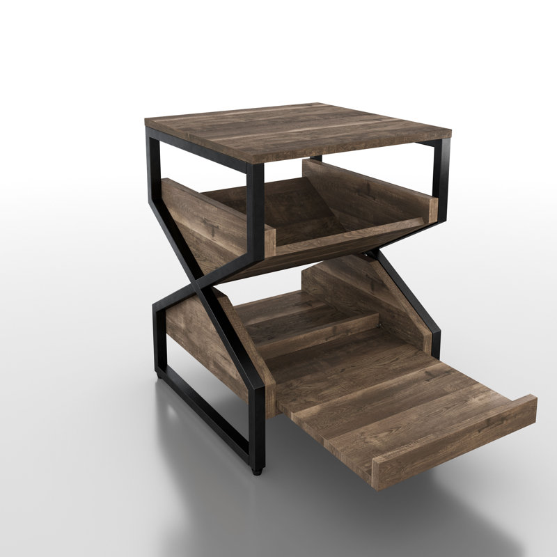 Table de bout à pieds croisés avec rangement, Brun