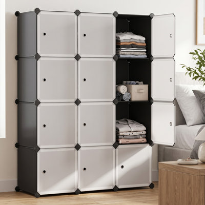 12 cubes de rangement en plastique, organisateur de rangement modulaire pour garde-robe bricolage, armoire avec portes pour chambre à coucher, salon