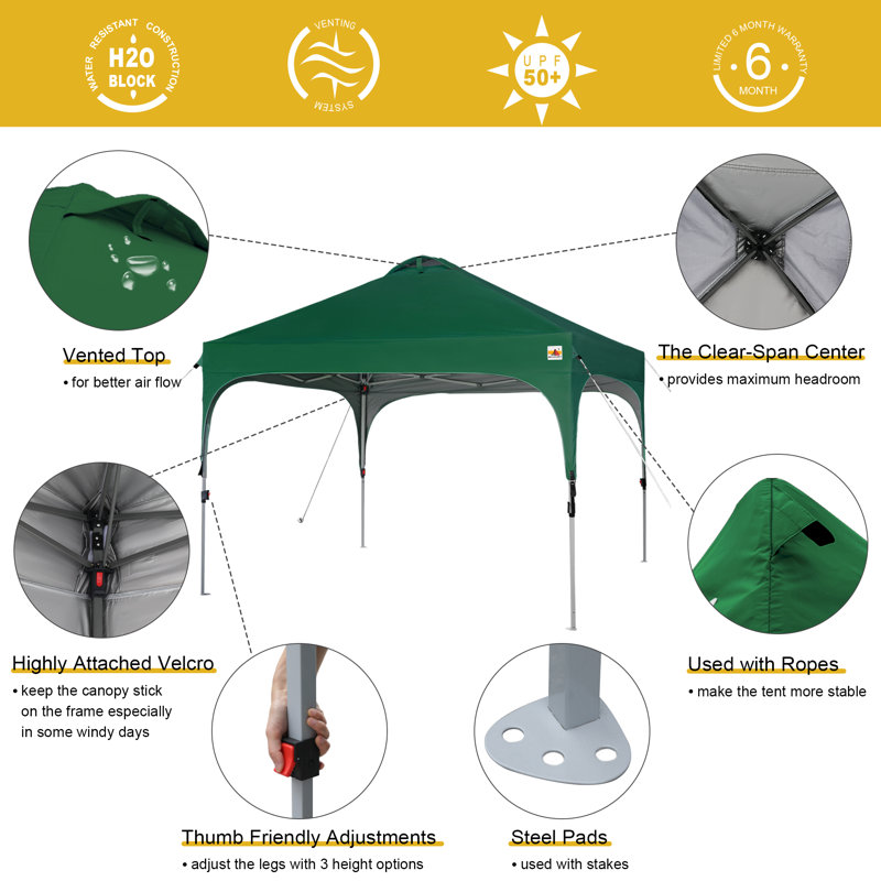 Compact 10 Ft. W x 10 Ft. D Steel Pop-up Canopy The Pop Up Canopies, Green