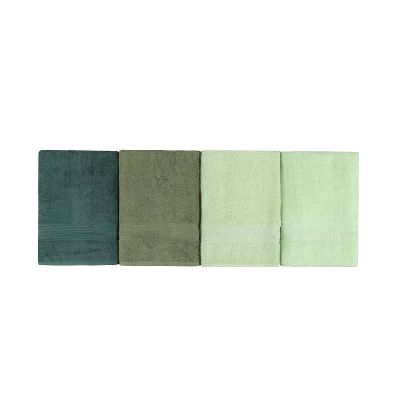 Ensemble de 4 serviettes de bain 100% coton 4 pièces, Vert clair / vert olive / vert