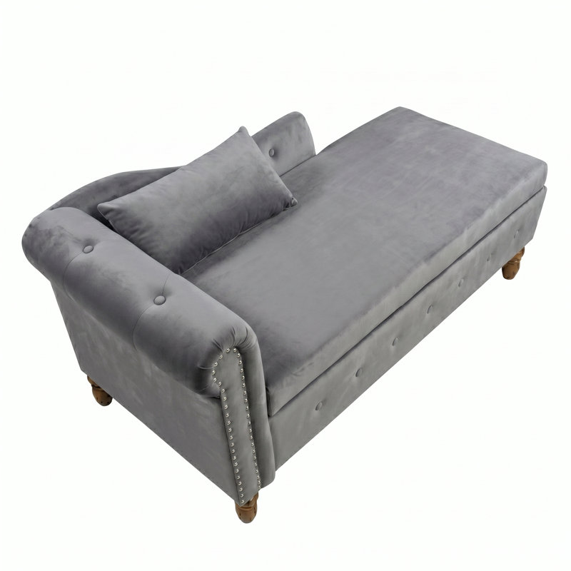 Modern And Comfy Style Chaise Lounge With A Pillow, For Indoor Use, Velours gris