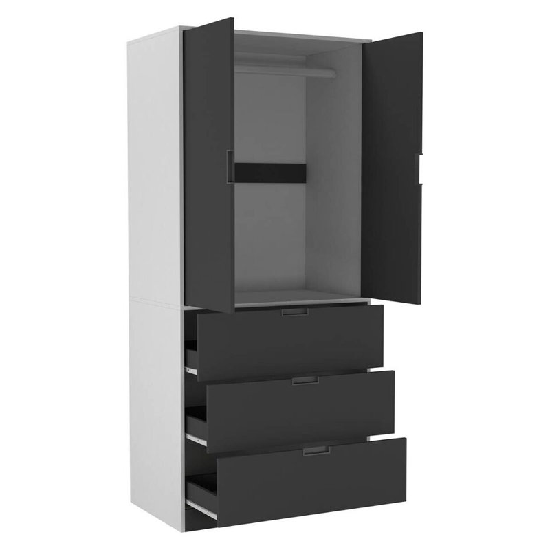 Stephy Solid Wood Wardrobe, White/Black
