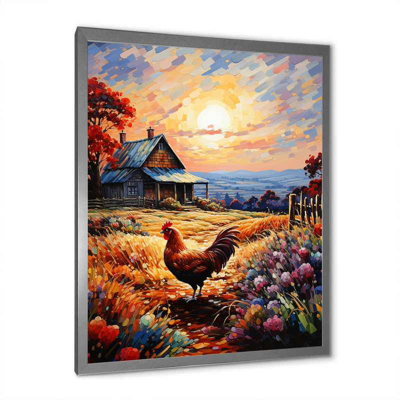Aylamae Roaster Barnyard Serenade III sur toile, H 32 po x l 24 po x P 1 po, Impression argent sur toile encadrée