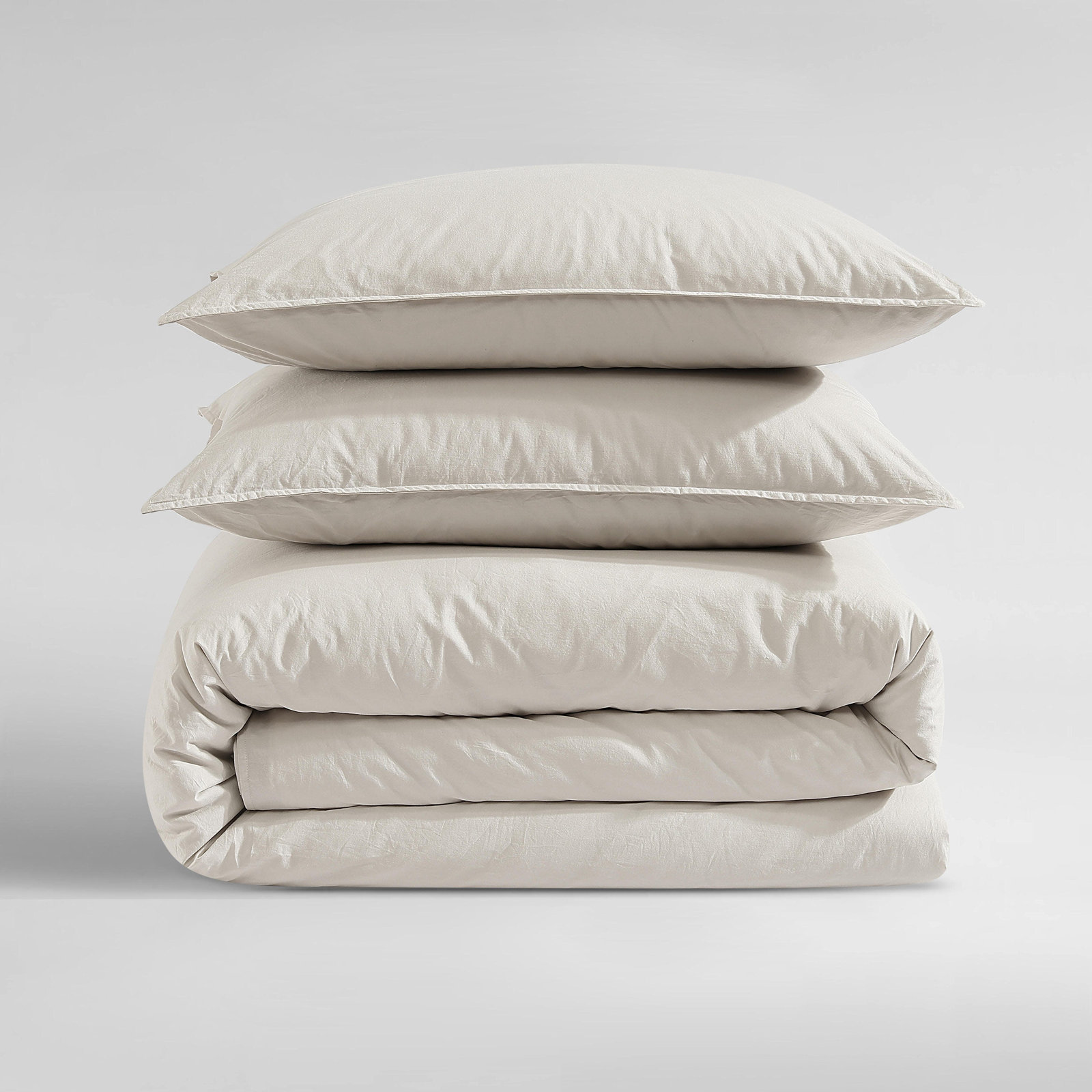 Calvin Klein Washed Percale Solid Cotton Duvet Cover Set, King Duvet Cover + 2 King Shams, Light Beige