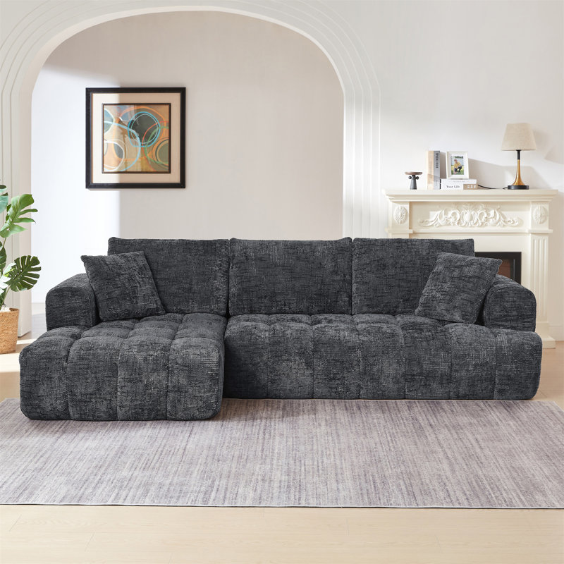 L-Shape  Sectional Oversized Sofa, Dark Gray Chenille, Left Hand Facing