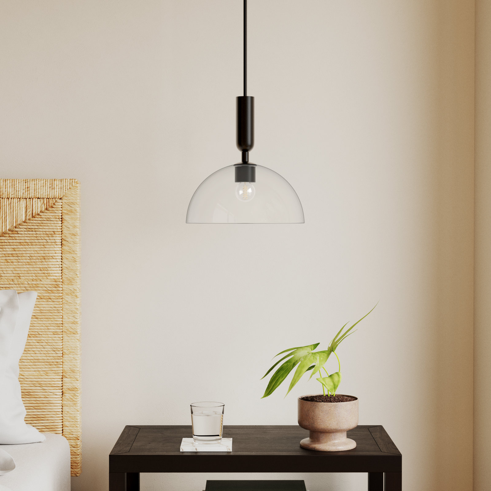 Casoria Single Light Glass Pendant, Matte Black
