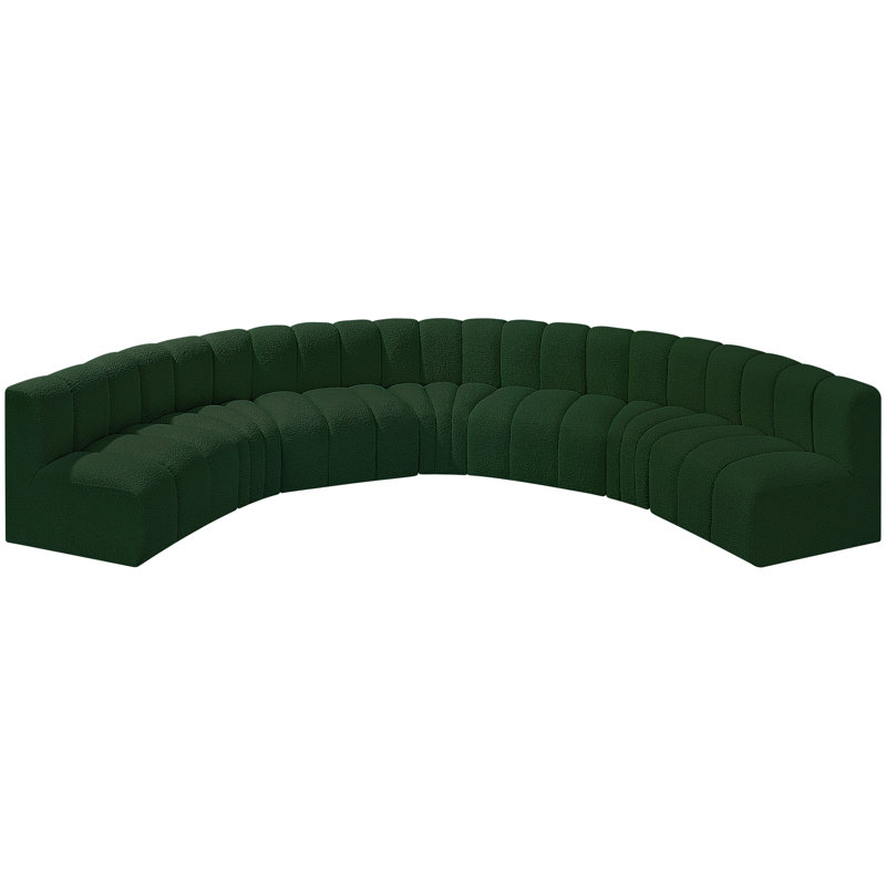 Hisa Upholstered Curved Sectional Reversible, Green Boucle Fabric
