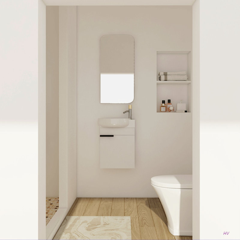 Meuble-lavabo à fermeture en douceur avec lavabo, 16 pouces pour petite salle de bain